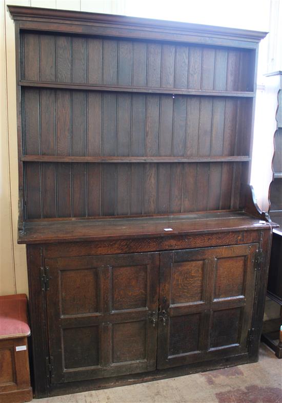 18th century oak dresser with cupboard base(-)